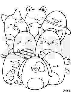 a group of cartoon animals coloring pages