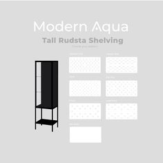 the modern aqua tall bookcase is shown with different angles and sizes, including two shelves