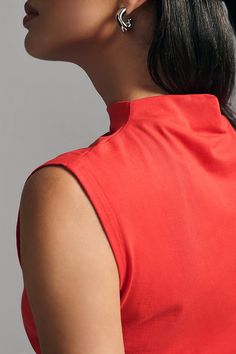 Cotton, elastane Pullover styling Machine wash Imported | Mock-Neck Shell Top by Maeve in Red, Women's, Size: 2XS, Cotton/Elastane at Anthropologie Shell Top, Shell Tops, Pullover Styling, Mock Neck, Anthropologie, Top Brands, Shells, Luxury Fashion, Red