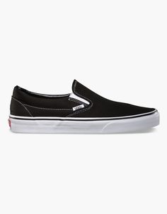 Vans Classic Slip-On Deck Shoes. Canvas Upper. Padded Collar And Footbed. Vulcanized Rubber Midsole. Vans Side Label. Rubber Vans Off The Wall Heel Badge. Gum Rubber Waffle Outsole. Imported. | Vans Classic Slip-On Black Shoes Back To School Shoes, Best Shoes For Men, Deck Shoes, Casual Dress Shoes, Suit Dress, Vans Slip On, Everyday Shoes, Dress Shoe, Classic Shoes