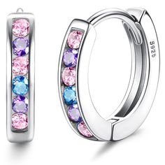 PRICES MAY VARY. 🌸 SILVER HOOP EARRINGS FOR GIRLS 🌸1 pair of pretty, delicate 𝟵𝟮𝟱 𝗦𝘁𝗲𝗿𝗹𝗶𝗻𝗴 𝗦𝗶𝗹𝘃𝗲𝗿 hoop earrings, including pink and blue cubic zirconia hoop earrings, pink, blue and purple hoop earrings and sparkling cubic zirconia earrings, with which you will always be the centre of attention in everyday life. Your daughter must have loved it. 🌸 Hypoallergenic Earrings For Girls 🌸 These colorful huggie hoop earrings are made of 𝟵𝟮𝟱 𝗦𝘁𝗲𝗿𝗹𝗶𝗻𝗴 𝗦𝗶𝗹𝘃𝗲𝗿.Lead and Adjustable White Gold Huggie Earrings, Silver Small Hoop Earrings For Birthday, Silver Small Hoop Jewelry For Birthday, Silver Hoop Jewelry For Birthday, Sterling Silver Pink Hoop Earrings, Toddler Earrings, Small Silver Hoop Earrings, Cubic Zirconia Hoop Earrings, Kids Earrings