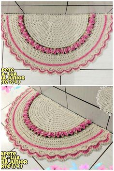 crocheted rugs with pink and white trim