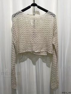 Peilia - Premium Womens Crochet Knitted Long-Sleeve Crop Top Ideal for Spring and Summer Vacation Casual Wear Beige Knitted Long Sleeve Tops, Beige Long Sleeve Knitted Top, Knit Top With Crochet Lace Crew Neck, Casual Crochet Lace Crew Neck Sweater, Knit Crochet Lace Top With Crew Neck, Crochet Lace Knit Top With Crew Neck, Crew Neck Knit Top With Crochet Lace, Stretch Knitted Long Sleeve Tops, Stretch Knit Long Sleeve Tops