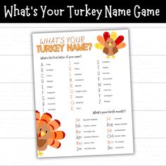 what's your turkey name game for thanksgiving? with an image of a turkey on it