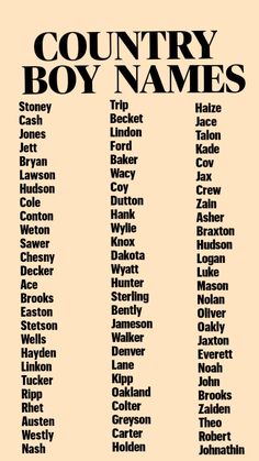 the country boy names are shown in black and white on an orange background with text