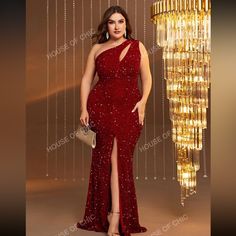 Brand New Never Worn Floor Length Red Sequin Gown With Slit On Leg And Side Zipper Red Sequin Dress, Bandeau Maxi Dress, Shrug For Dresses, Jewel Dress, Spaghetti Strap Bodycon Dress, Long Slip Dress, Tie Maxi Dress, Embellished Maxi Dress, White Sundress