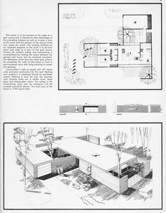 two black and white drawings of different houses