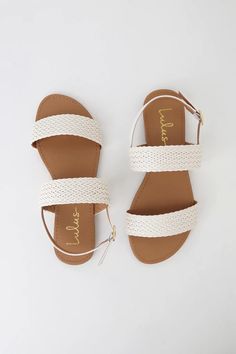 Flat Sandals for Women | Dressy Flats, Thongs, and Stylish Slides - Lulus Dressy Flat Sandals, White Flat Sandals, Leopard High Heels, Dressy Flats, Dr Shoes, Woven Sandals, Sandals Outfit, Sunny Afternoon, Cute Flats