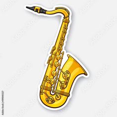 a yellow saxophone sticker sitting on top of a white surface