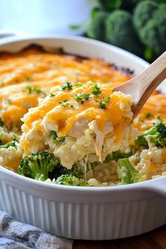 a casserole dish with broccoli and cheese