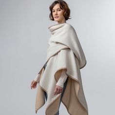 alpaca fashion - alicia adams alpaca reversible vienna cape - alpaca wool Ivory Beige Scarf Cape, Clothing Reference, Cape Wrap, Long Cape, Double Weave, English Manor, Suri Alpaca, Fashion Enthusiast, Heavy Knit