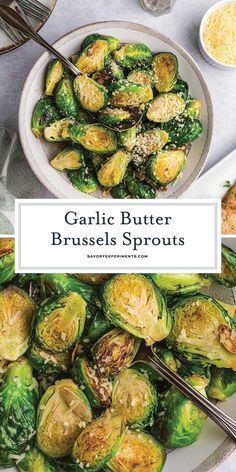 garlic butter brussel sprouts on a plate