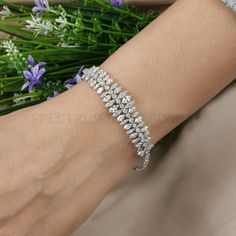 Round & Marquise Diamond Bracelet / 18k Gold Diamond Wedding Bracelet / Certified Diamond Women Bracelet / White Gold Bracelet Gifts For Her Cluster Bracelets, Stone Bangle, White Gold Bracelet, Gold Diamond Jewelry, 18k Gold Jewelry, Natural Gold, Women Diamond, Bridal Bracelet, Marquise Diamond