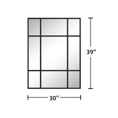 a square mirror is shown with measurements for the size and width in front of it