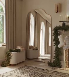 a living room filled with furniture and christmas decorations