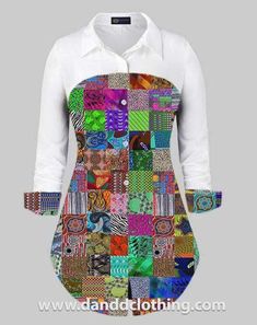 Inspired by the multi-colored and vibrant tradition of ancient fabrics of Dashiki, Kitenge, and Ankara – these white office shirt African style tops and long shirts are super comfortable to wear. Pinks, blues, and violets are put together to give a trippy effect to colorful clothing, African print tops that look extrem African Tops For Women, African Print Shirt, African Traditional Wear, Colorful Clothing, African Tops, African Print Tops, African Print Clothing, Office Shirt, Afrikaanse Mode