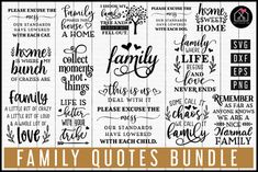 the family quotes bundle is shown in black and white, with gold trimmings