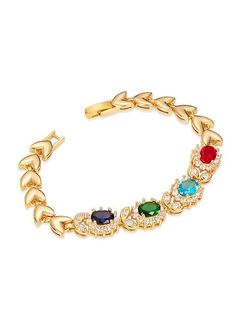 18K Gold Plated Bracelet, Flowers with Multicolor AAA Zircons, Golden, 180mm Bracelet Flowers, Jewelry Accessories Ideas, Gold Plated Bracelets, 18k Gold, Jewelry Accessories, Gold Plate, Beaded Bracelets, Plating, Bracelet