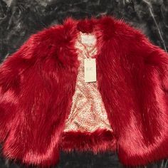 Never Worn Tags On Faux Fur Coat, So Much Fun Red Faux Fur Coat, Crushed Velvet Blazer, Sheer Jacket, Leopard Print Coat, Military Style Jackets, Paris Woman, Houndstooth Blazer, Belted Jacket, Print Coat