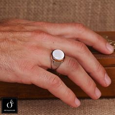 Men's mother of Pearl gemstone signet ring which will give you a head turning presence. This mystic, vintage style, engraved ring has a unique design for the polished, refined, and distinguished man. Perfect for casual and formal events, it will make your friends envious as you walk into the room full of confidence and pride. Looking for a unique, one of a kind GIFT FOR HIM, groomsman gift, father's day gift, teacher day gift? Look no further. This cool gemstone ring is the right answer and best Pearl Ring Design For Men, Pearl Rings For Men, Mens Pearl Ring, Male Ring Design For Men, Pearl Ring For Men, Pearl Ring Men, Gemstone Wedding Band, Pearl Ring Design, Nordic Jewelry