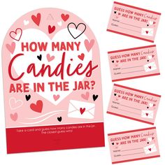 valentine's day candy bar wrappers with the words how many candies are in the jar?