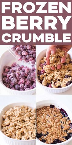 frozen berry crumble recipe in four pictures