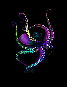 an octopus with multicolored lights on it's body