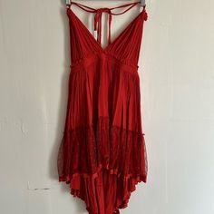 Never Worn Red Summer Mini Dress For Holiday, Red Halter Neck Summer Midi Dress, Red Halter Neck Midi Dress For Summer, Red Sleeveless Mini Dress For Festival, Bohemian Red Halter Neck Dresses, Festival Red Mini Dress, Summer Red Midi Dress For Party, Red Summer Midi Dress For Party, Red Sleeveless Maxi Dress For Festival