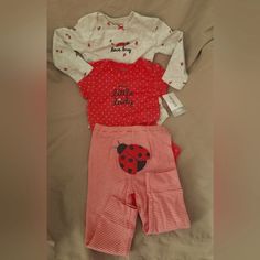 Lady Bug Long Sleeves Onesie Lady Bug Short Sleeve Onesie Pants With Lady Bug On Back Cute Red Playwear Sets, Cute Red Bottoms For Playtime, Red Bottoms For Playtime In Spring, Red Bottoms For Spring Playtime, Old Baby Clothes, 3 Month Old Baby, Tutu Outfits, Boys Fleece, Romper Outfit