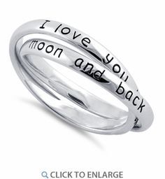 Sterling Silver "I love you to the moon and back" Linking Rings Meaningful Sterling Silver Engraved Ring, Silver Stackable Promise Rings For Mother's Day, Meaningful Silver Stackable Rings For Anniversary, Silver Stackable Anniversary Rings, Meaningful Hypoallergenic Silver Rings, Meaningful Silver Wedding Rings, Silver Rings For Mother's Day, Mother's Day Sterling Silver Engraved Ring, Morganite Engagement Ring Vintage