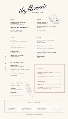 the menu for la mereree is shown in red and blue, with an airplane on