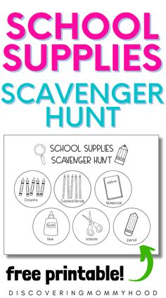 Free Printable School Supplies Scavenger Hunt for Preschoolers Scavenger Hunt For Preschoolers, Printable School Supplies, Emotions Lesson, Preschool Activities Ideas, Homeschool Preschool Schedule, First Day Of School Activity, School Scavenger Hunt, School All About Me, Esl Materials