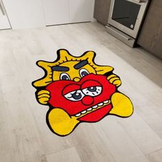 a rug with an image of a heart in the shape of a cartoon character on it