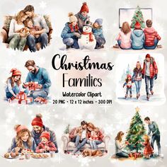 christmas families watercolor clipart