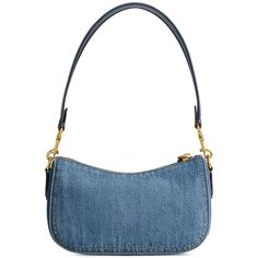 Casually cool, this shoulder bag by COACH is made from classic denim and trimmed with leather. A zip closure keeps your items secure with a branded turn-lock closure at the end for an iconic finish..Mini sized bag; 7-3/4'W x 4-3/4'H x 2-1/2'D (width is measured across the bottom of handbag); 0.22 lbs. approx. weight.Silhouette is based off 5'9' model.7-3/4'L removable.Zippered closure with branded turn-lock.Brass-tone hardware & logo luggage tag.3 interior card slots.Denim; trim: leather.Spot clean.Imported Rectangular Denim Shoulder Bag With Zipper Closure, Coach Shoulder Bag With Zipper For Everyday Use, Denim Bags With Gold-tone Hardware For Everyday Use, Everyday Denim Bags With Gold-tone Hardware, Denim Shoulder Bag With Zipper Closure, Classic Denim Bag For Everyday Use, Daily Denim Shoulder Bag With Branded Hardware, Daily Use Denim Shoulder Bag With Branded Hardware, Trendy Coach Bag With Zipper Closure