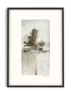 a watercolor painting of a tree with birds on it