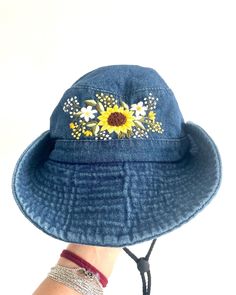 The Idea】 Embroidery Denim Bucket Hat, A Handmade item that we have been carefully work and suitable for everyday wear. 【TOTALLY HANDMADE】As we have been working on simple crafts for those who retire but are not tired, we create products that are solution-based with quality. 【SHIPPING】I use DHL eCommerce or USPS or Royal mail (depending on the destination) with tracking numbers. Buyers are responsible for any customs and import taxes that may apply. I don't accept cancellations but please contac Denim Sun Hat With Curved Brim For Summer, Summer Denim Sun Hat With Curved Brim, Casual Spring Hats For Country Events, Adjustable Hats For Country Events In Spring, Casual Hats For Country Events In Spring, Summer Denim Bucket Hat In Medium Wash, Adjustable Medium Wash Bucket Hat For Summer, Spring Wide Brim Bucket Hat, Spring Wide Brim Bucket Hat In Medium Wash