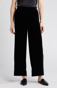 Go from desk to dinner in a flash in these ankle pants cut from silk-softened velvet with wide legs for added movement. 27 1/2" inseam; 24" leg opening; 12" front rise; 15 1/2" back rise (size Medium) Elastic waist Side-seam pockets 80% viscose, 20% silk Machine wash, line dry Imported Elastic Waist Pants, Sweaters And Leggings, Wide Legs, Hudson Jeans, Summer Accessories, Comfortable Dress, Ankle Pants, Waist Pants