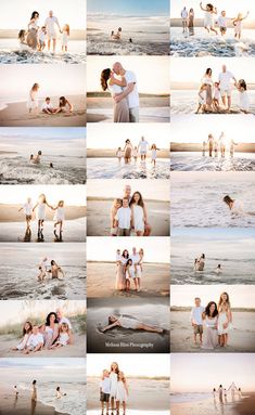 a collage of people standing on the beach with their arms around each other and kissing