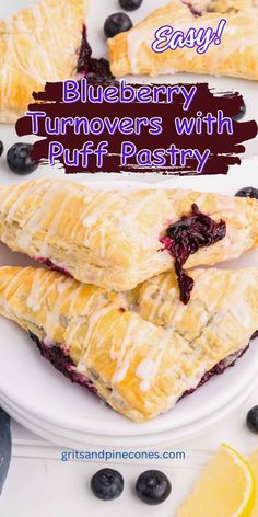 blueberry turnovers with puff pastry on a plate