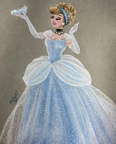 a drawing of a woman in a blue dress with stars on her head and arms