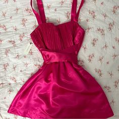 Maeve By Anthropologie Pink Satin Bow Mini Dress In A Size 6 Nwt, Perfect Condition Spaghetti Straps With Pleated Top Detailing Bow Tied In The Back Spring A-line Mini Dress For Dinner, Pink Silk Dress With Lined Bodice, Silk Dress With Sweetheart Neckline And Lining, Silk Mini Dress With Sweetheart Neckline, Mini Dress With Fitted Bodice For Dinner, Mini Length Dress With Fitted Bodice For Dinner, Mini Length Dinner Dress With Fitted Bodice, Silk Mini Dress With Lined Bodice For Spring, Spring Satin Mini Dress With Lined Bodice