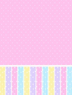 a pink background with white polka dots and rainbow stripes on the bottom right corner is an image of two different colors