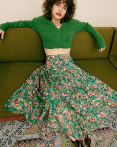 The Pleated Floral Skirt – rihoas Flower Skirt Outfit, Eclectic Clothing Style, Pleated Floral Skirt, Green Floral Skirt, Lightweight Skirt, Midi Skirt Outfit, Tailored Clothes, Flower Skirt, Green Skirt