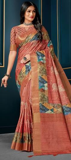 Pink and Majenta color Saree in Silk fabric with Digital Print, Embroidered, Thread work Red Saree With Printed Motifs For Wedding, Red Wedding Saree With Printed Motifs, Multicolor Wedding Saree With Printed Motifs, Wedding Multicolor Saree With Printed Motifs, Wedding Saree With Multicolor Printed Motifs, Art Silk Traditional Wear With Printed Motifs For Wedding, Art Silk Blouse Piece With Printed Motifs For Wedding, Wedding Saree Fabric With Printed Motifs, Festive Wedding Fabric With Printed Motifs