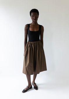 Brooke Callahan Tie Skirt in Chocolate Brooke Callahan, Echo Park Los Angeles, Poplin Skirt, Tie Skirt, Echo Park, Hair Designs, Full Skirt, Summer Essentials, Denim Top