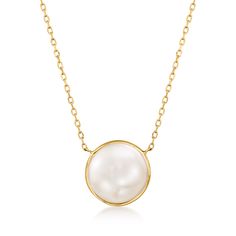 Ross-Simons - 8-8.5mm Cultured Pearl Necklace in 14kt Yellow Gold. 18". Satisfyingly symmetrical and oh so luminous, this 8-8.5mm cultured freshwater button pearl necklace exudes simple sophistication. Stationed on a classic 14kt yellow gold cable chain. Springring clasp, white pearl necklace. Pearl birthstones are the perfect gift for June birthdays. Pearl Birthstone, White Pearl Necklace, Cultured Pearl Necklace, Gold Pearl Necklace, Jewelry Essentials, Necklace Pearl, Pearl Types, Pearl Color, Fine Jewellery Necklace