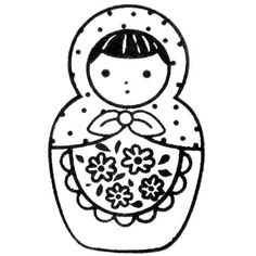 a black and white drawing of a doll with flowers