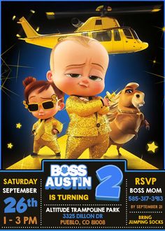 Incredible The Boss Baby 2 Birthday Invitation with a free backside included. Personalized digital invite for your baby's birthday party. Baby Birthday Party Invitations, Boss Baby Birthday Party, Cocomelon Characters, The Boss Baby, Baby Movie, Baby Birthday Invitations, Graphics Background, Baby Boss, Animated Invitations