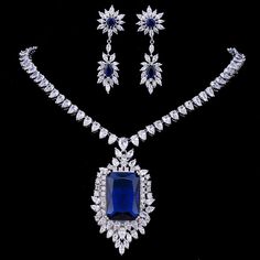 Jewelry Sets - Jewelry Set Square Shape Cubic Zircon Necklace And Earring Exquisite Ornament Fashion Decoration Women Fancy GiftModel Number:1005002831551432 Royal Blue Earrings, Wedding Party Accessories, Zircon Necklace, Fancy Gifts, Blue Bridal, Crystal Accessories, Yellow Gold Engagement Rings, Engagement Jewelry, Bridal Jewelry Sets